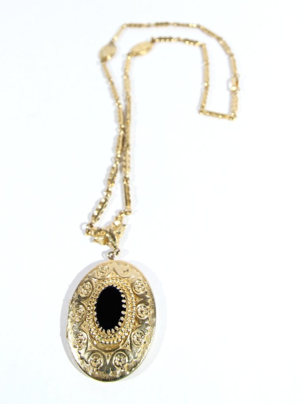 Vintage Gold Tone and Black Locket Necklace
